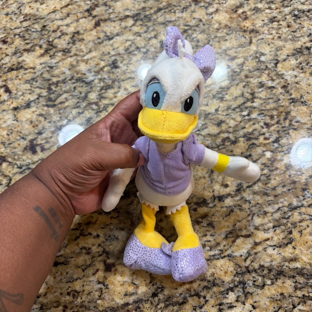 Disney Daisy Duck Plush Stuffed Animal Purple Dress Glitter Bow Just Play 9in